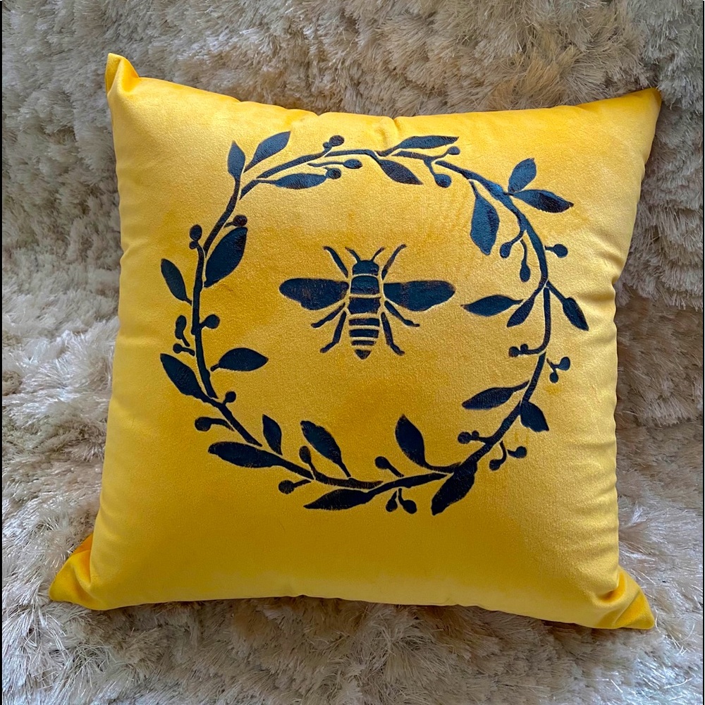 Gold bumblebee velvet pillow COVER.